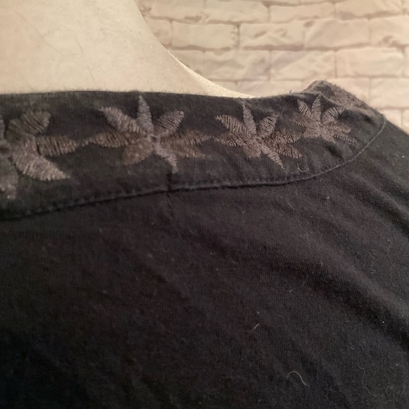 “BCBG” Black Embroidered and Open Work  3/4 Wide Sleeves Peasant Style Top. - Picture 6 of 15